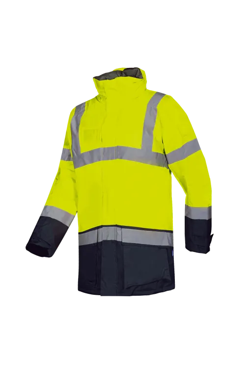 316 313A Sioen Lightflash Warnschutz-Winterregenparka (278 Leuchtgelb/Marineblau, S)
